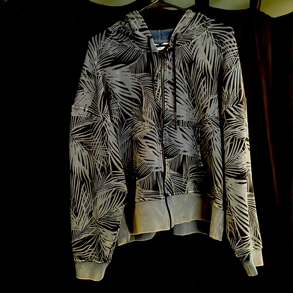 New Distressed JoyLab Blue Palm Zip Up Hooded Sweatshirt XL